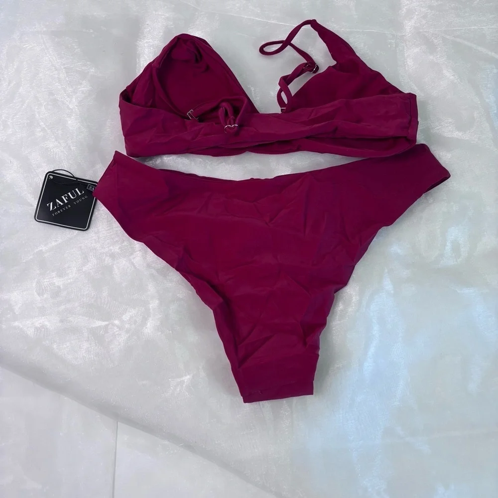 Zaful Red Bikini Set Adjustable Halter Straps Two Piece Swimsuit NWT